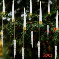 HKM-831123 LED Christmas Candle and Ornaments Set for Holiday Indoor Decorations, Includes Crystal Balls, Snowflakes, and Icicles