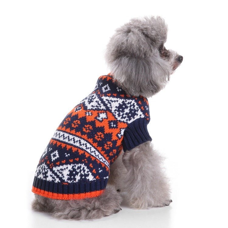 HKM-831379 Cozy Knitted Pet Sweater with Maple Leaf Design for Fall and Winter
