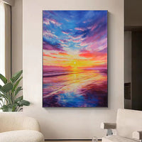 HKM-831443 Vivid Hand-Painted Sunset Seascape Oil Painting on Canvas - Rolled Unstretched Wall Art for Home Decor