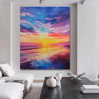 HKM-831443 Vivid Hand-Painted Sunset Seascape Oil Painting on Canvas - Rolled Unstretched Wall Art for Home Decor