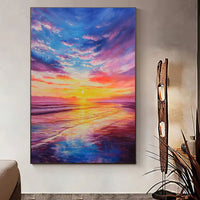 HKM-831443 Vivid Hand-Painted Sunset Seascape Oil Painting on Canvas - Rolled Unstretched Wall Art for Home Decor