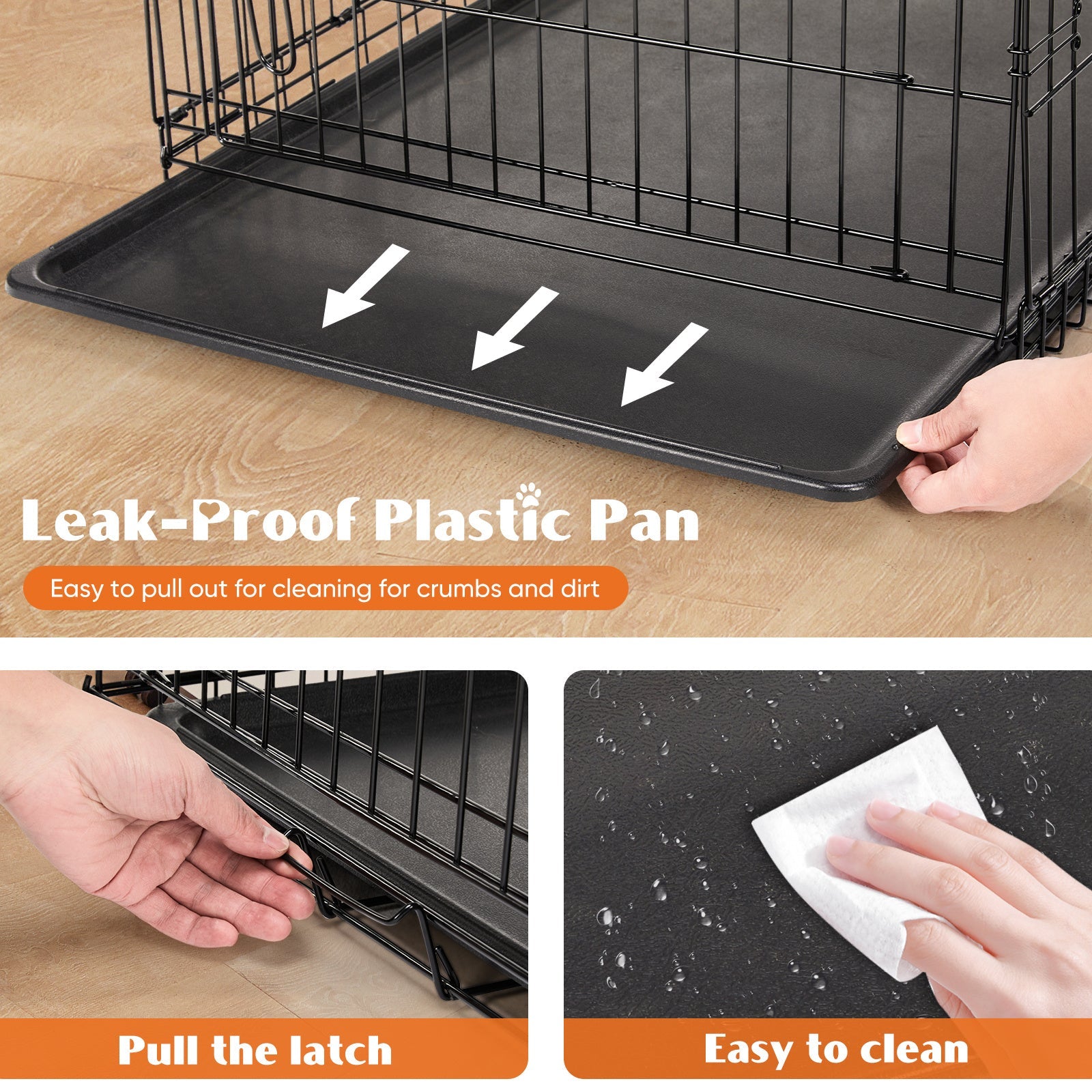 HKM-831507 Durable Double Door Dog Cage with Removable Tray, Multiple Sizes Available