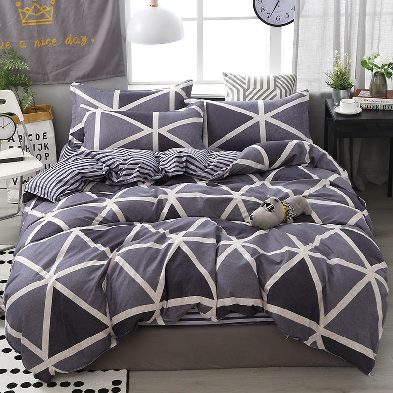 HKM-831507 Three-Piece Quilted Bedding Set with Floral Design for 1.5m Bed - Polyester Fabric, White