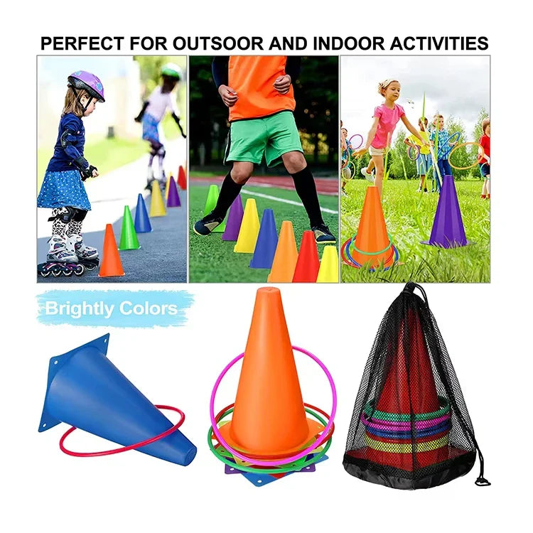 HKM-831763 3-in-1 Outdoor Sensory Training Toy Set with Throwing Ferrule, Circular Ring, and Sandbag