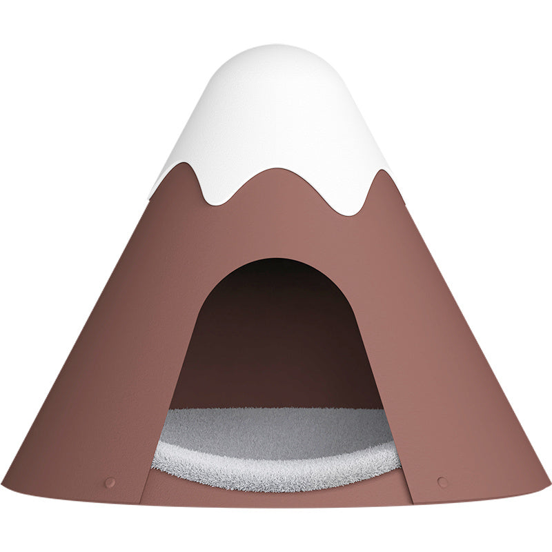 HKM-832019 Cozy Warm Pet Tent with Snow-Top Design for Cats - Medium Size, Brown/White