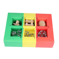 HKM-832083 Wooden & Metal IQ Test Brain Teaser Puzzle - 6 Piece LuBan Lock Assembly Toy for Ages 5 to 7