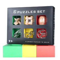 HKM-832083 Wooden & Metal IQ Test Brain Teaser Puzzle - 6 Piece LuBan Lock Assembly Toy for Ages 5 to 7