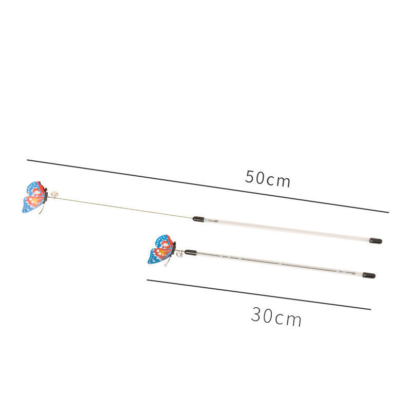 HKM-832147 Retractable Cat Teaser Stick with Mixed Hair Butterfly Toy, 30-50cm Full Length