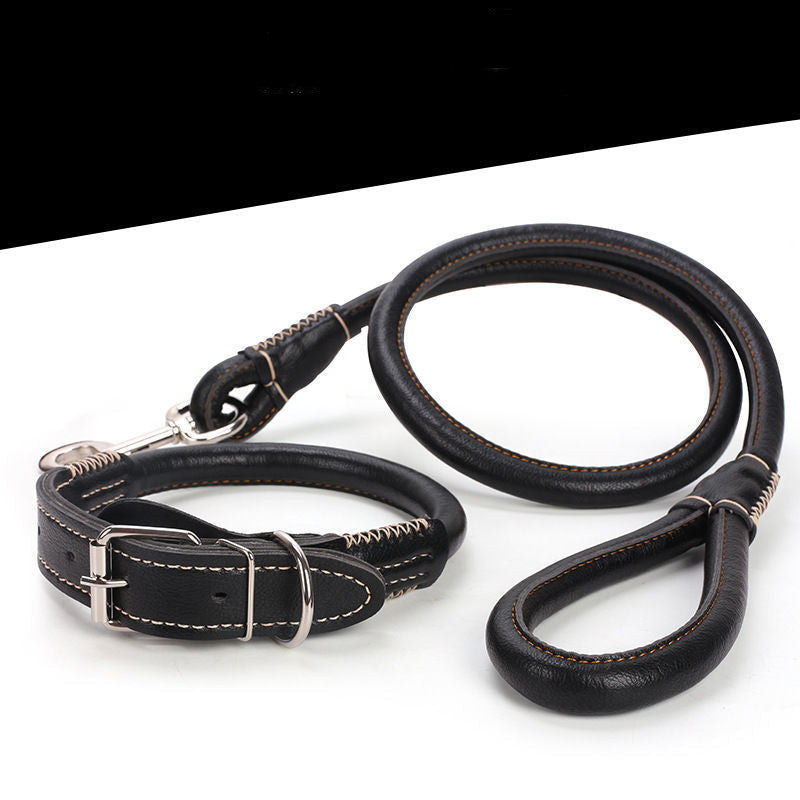 HKM-832211 Medium Large Golden Retriever Husky Leather Collar Dog Rope
