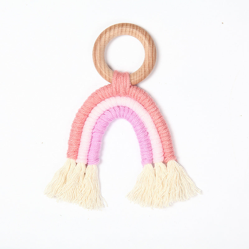 HKM-832339 Organic Cotton Rope Teether with Wooden Ring for Babies
