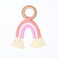 HKM-832339 Organic Cotton Rope Teether with Wooden Ring for Babies