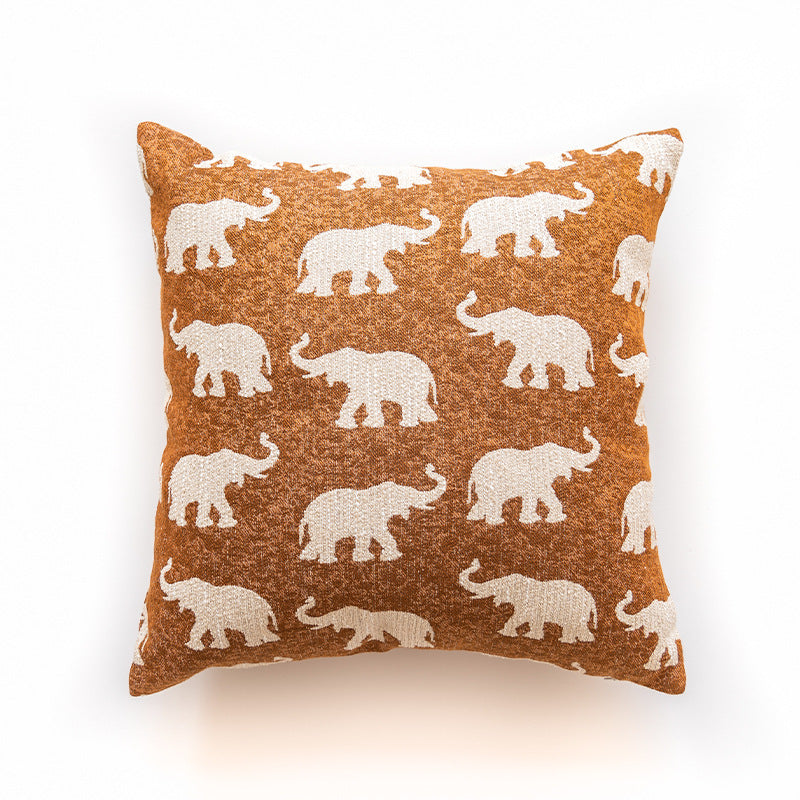 HKM-832467 Ethnic Style Yarn-Dyed Elephant Throw Pillow Cushion, 45x45cm, Nordic Design