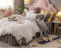 HKM-832659 Coral Velvet Cartoon Anime Duvet Cover Set with Bed Skirt - 4 Pieces in Various Colors