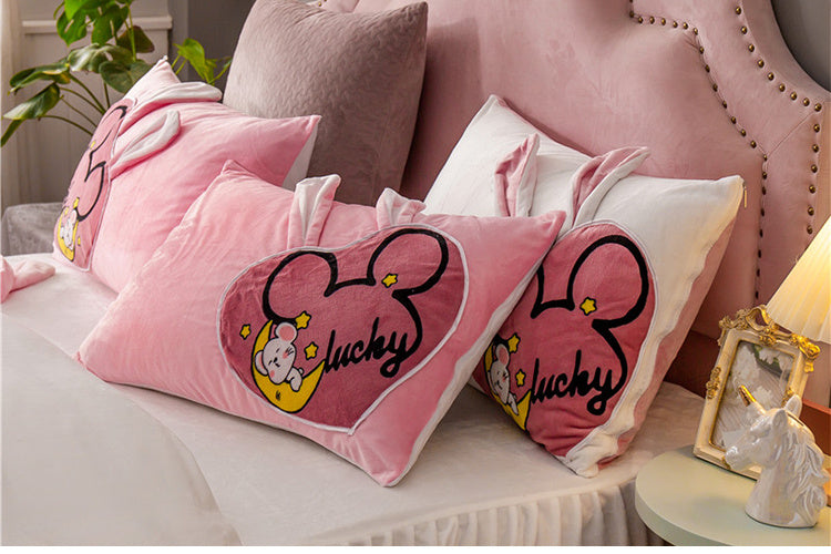 HKM-832659 Coral Velvet Cartoon Anime Duvet Cover Set with Bed Skirt - 4 Pieces in Various Colors
