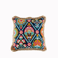 HKM-832723 Bohemian Embroidered Cotton Cushion Cover with Tassels for Home Decor