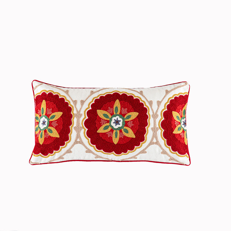HKM-832723 Bohemian Embroidered Cotton Cushion Cover with Tassels for Home Decor
