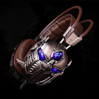 HKM-832723 Luminous Gaming Headset with Vibration and Memory Foam Cushioning in Gray and Brown