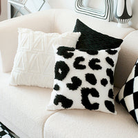 HKM-832787 Luxury Checkerboard Rabbit Fur Cushion Cover 45x45cm