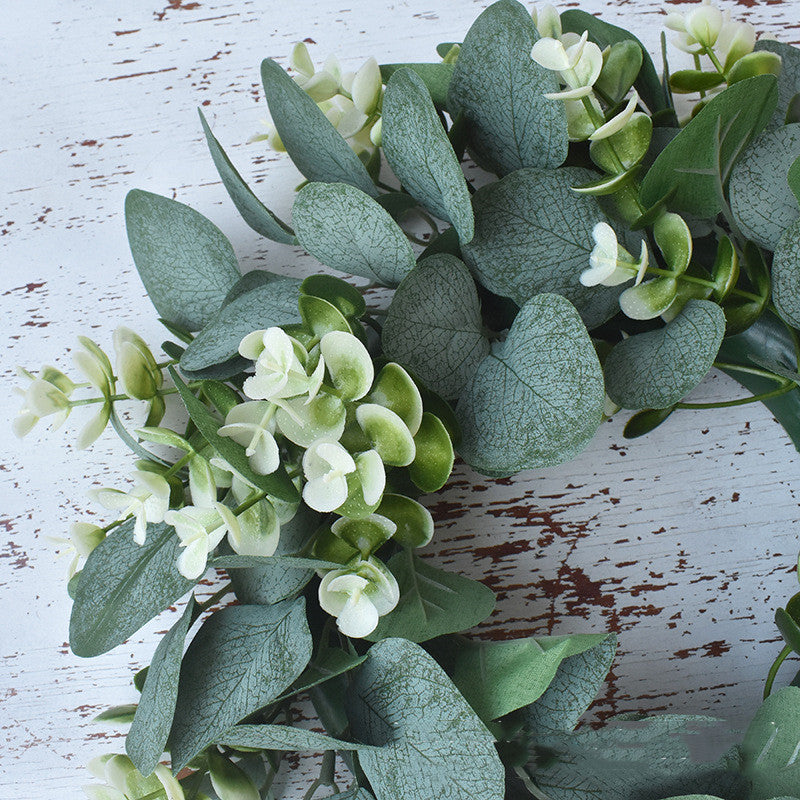 HKM-832787 Small Size Eucalyptus Loop Garland - White Money Leaf Wreath, 33CM Diameter, Plastic Decor
