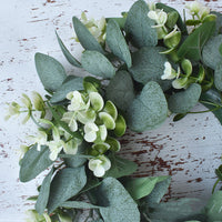 HKM-832787 Small Size Eucalyptus Loop Garland - White Money Leaf Wreath, 33CM Diameter, Plastic Decor
