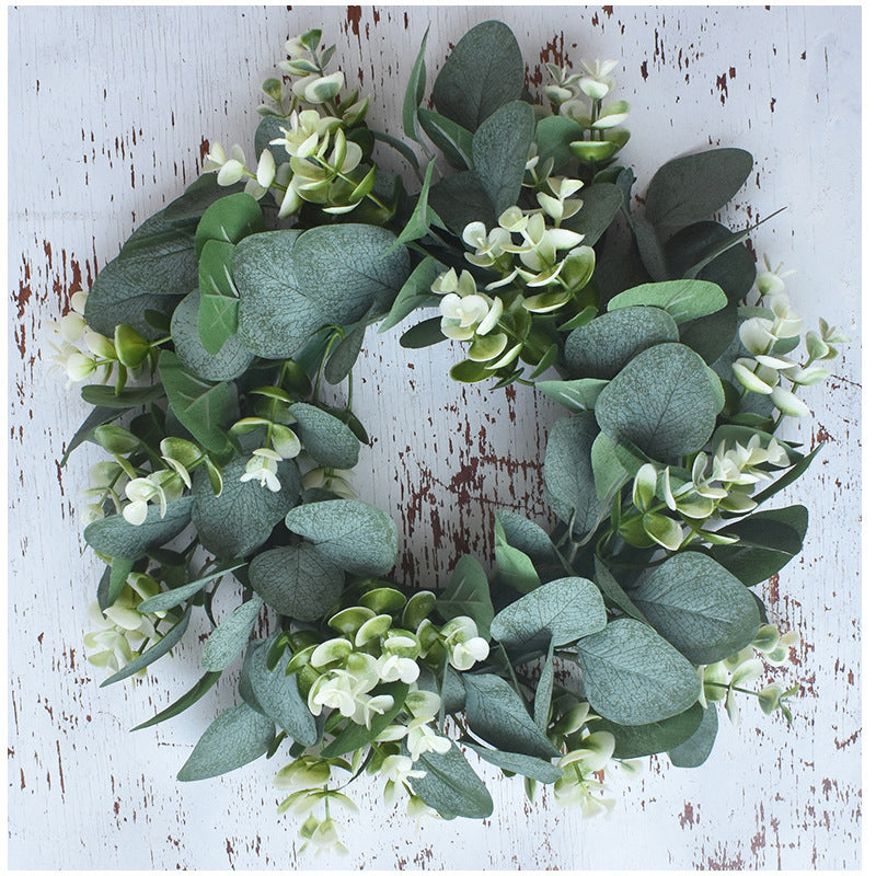 HKM-832787 Small Size Eucalyptus Loop Garland - White Money Leaf Wreath, 33CM Diameter, Plastic Decor