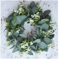 HKM-832787 Small Size Eucalyptus Loop Garland - White Money Leaf Wreath, 33CM Diameter, Plastic Decor