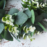 HKM-832787 Small Size Eucalyptus Loop Garland - White Money Leaf Wreath, 33CM Diameter, Plastic Decor