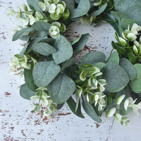 HKM-832787 Small Size Eucalyptus Loop Garland - White Money Leaf Wreath, 33CM Diameter, Plastic Decor