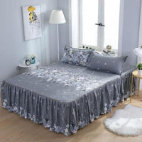 HKM-832979 Cotton Floral Bed Skirt with Matching Pillowcases – Available in Multiple Sizes