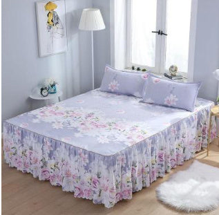 HKM-832979 Cotton Floral Bed Skirt with Matching Pillowcases – Available in Multiple Sizes