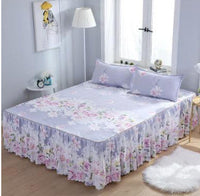 HKM-832979 Cotton Floral Bed Skirt with Matching Pillowcases – Available in Multiple Sizes