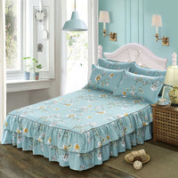 HKM-832979 Cotton Floral Bed Skirt with Matching Pillowcases – Available in Multiple Sizes