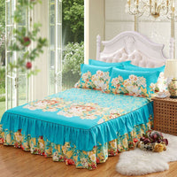HKM-832979 Cotton Floral Bed Skirt with Matching Pillowcases – Available in Multiple Sizes