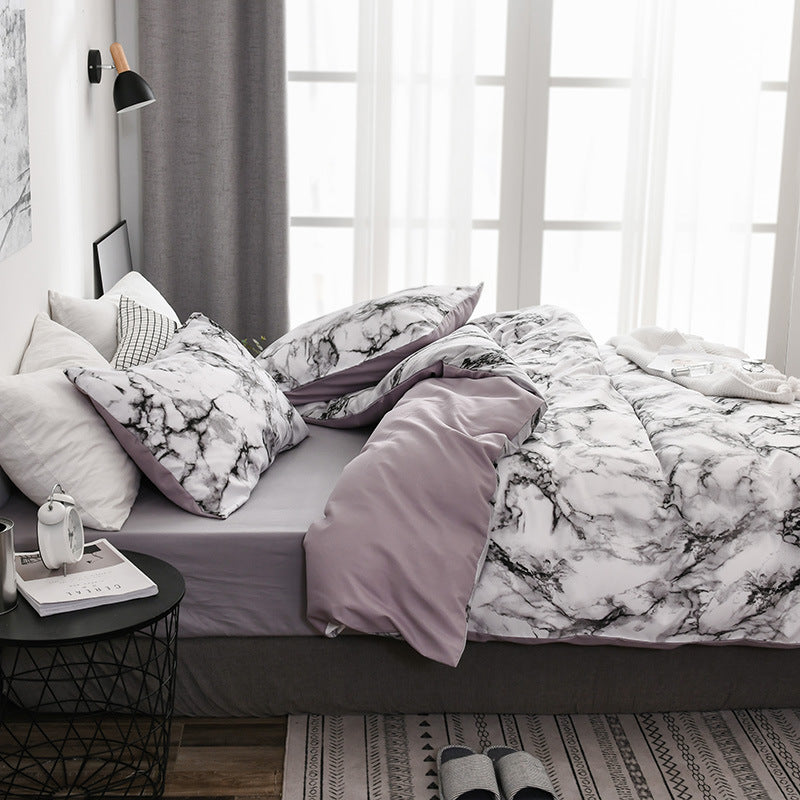 HKM-833491 Marble Patterned Polyester Duvet Cover Set with Pillowcases - Various Sizes Available