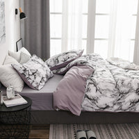 HKM-833491 Marble Patterned Polyester Duvet Cover Set with Pillowcases - Various Sizes Available