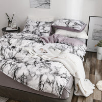 HKM-833491 Marble Patterned Polyester Duvet Cover Set with Pillowcases - Various Sizes Available