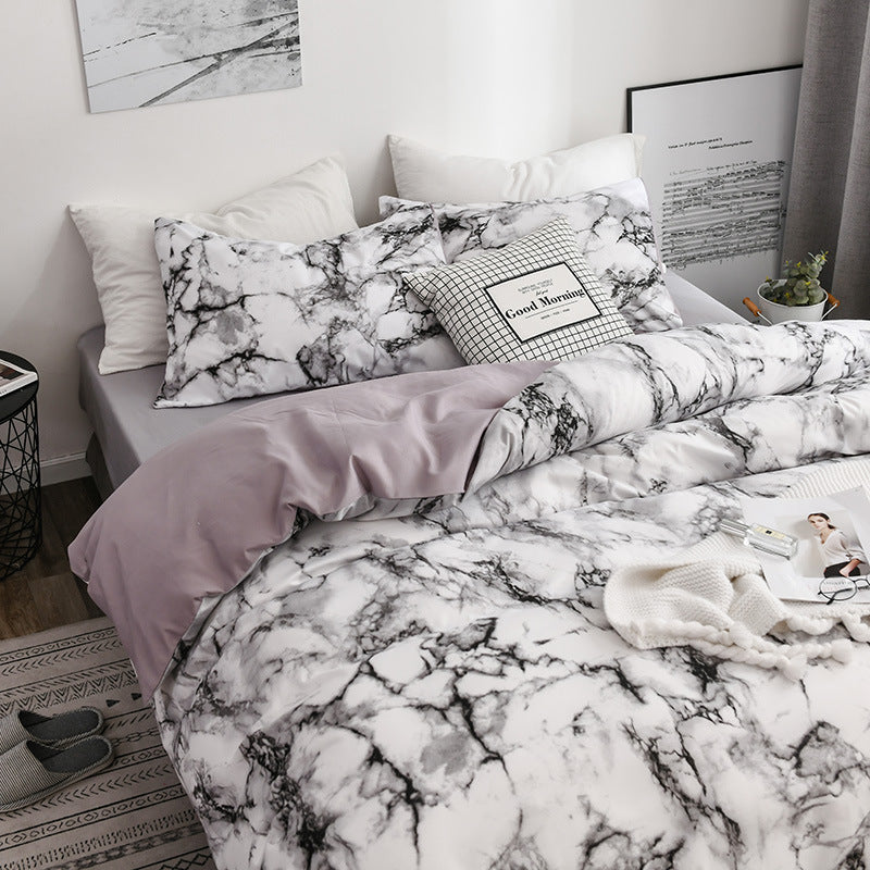 HKM-833491 Marble Patterned Polyester Duvet Cover Set with Pillowcases - Various Sizes Available