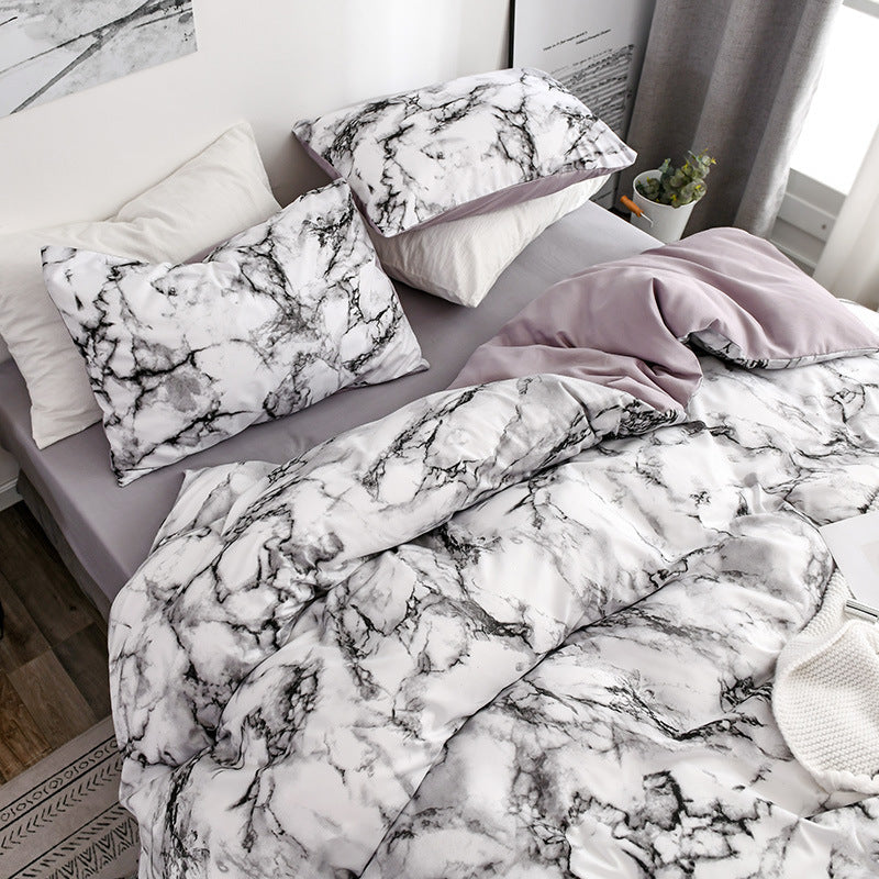HKM-833491 Marble Patterned Polyester Duvet Cover Set with Pillowcases - Various Sizes Available