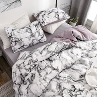 HKM-833491 Marble Patterned Polyester Duvet Cover Set with Pillowcases - Various Sizes Available