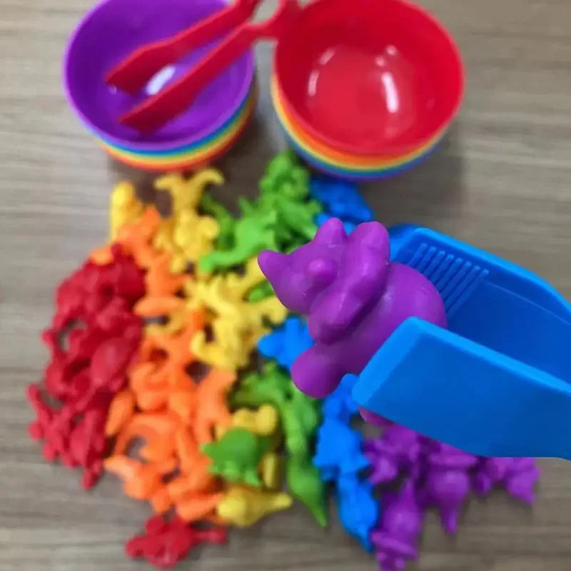 HKM-833619 Montessori Sensory Counting Dinosaur Game with Shape Matching and Sorting Cups for Kids
