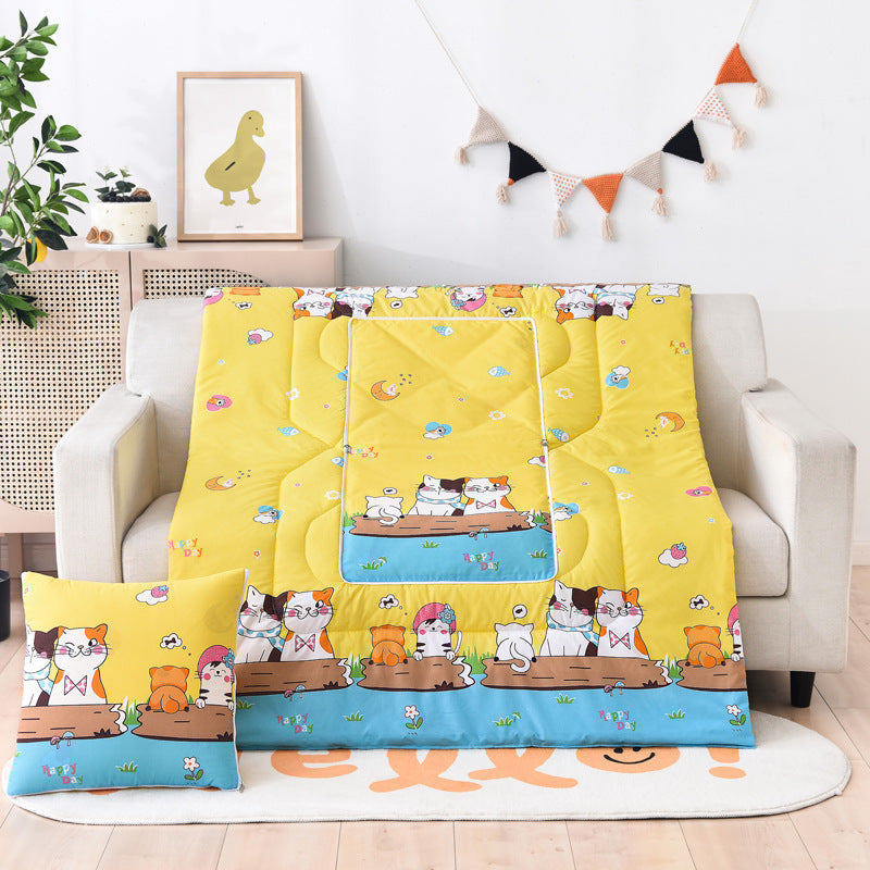 HKM-833811 Multifunctional Cartoon Plush Pillow Blanket - Soft Polyester Travel Quilt 40x40cm to 100x150cm