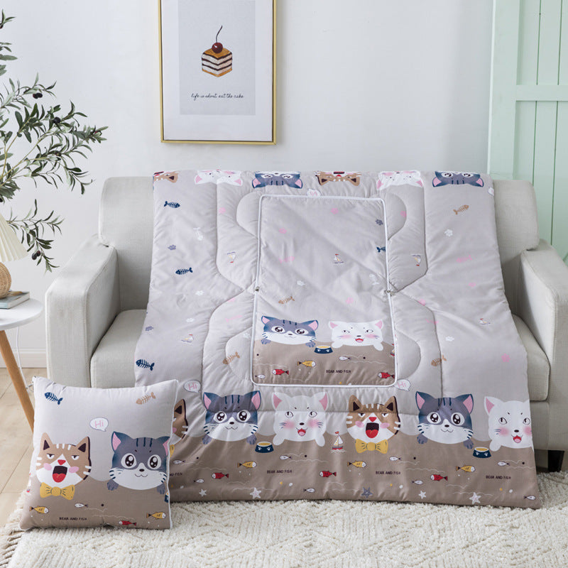 HKM-833811 Multifunctional Cartoon Plush Pillow Blanket - Soft Polyester Travel Quilt 40x40cm to 100x150cm
