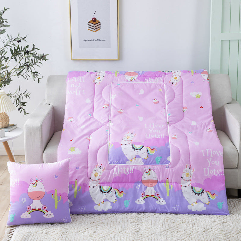 HKM-833811 Multifunctional Cartoon Plush Pillow Blanket - Soft Polyester Travel Quilt 40x40cm to 100x150cm