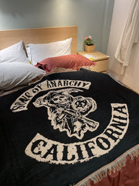 HKM-833875 Grim Reaper Cotton Sofa Blanket - National Style Towel Blanket, 130x160cm