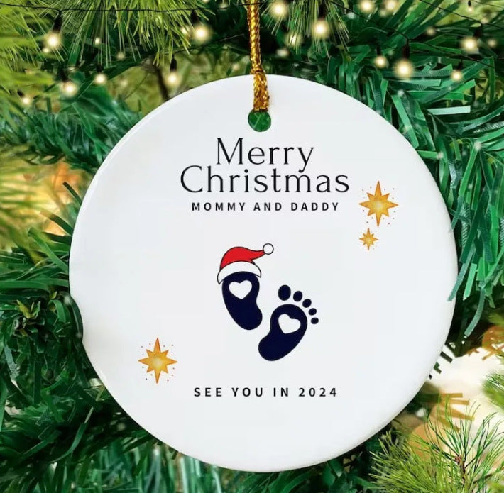 HKM-833939 Wooden Christmas Tree Pendant for Expecting Parents - American Style, 7cm