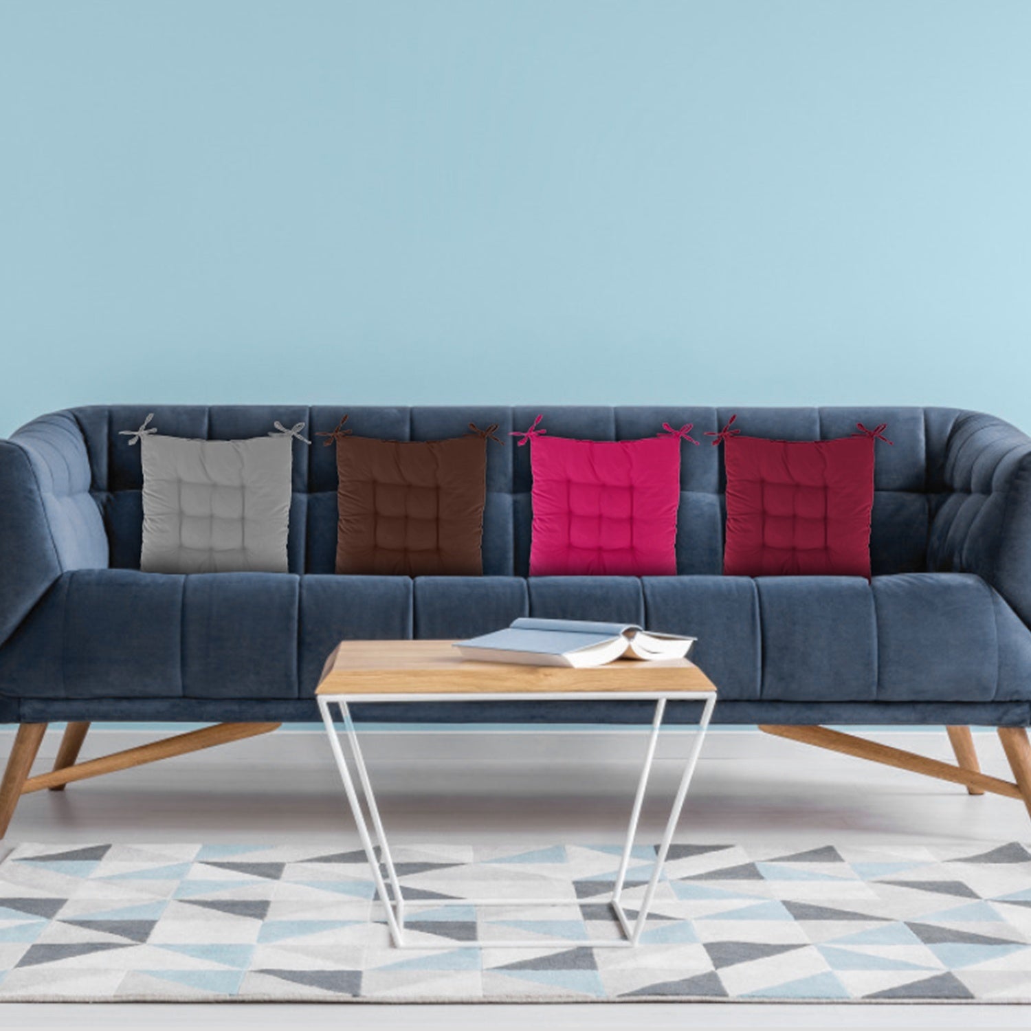 KTX-834195 4-Piece Soft Square Chair Cushion Set - 17.72in Comfortable Tie-On Seat Pads for Home, Office, and Travel