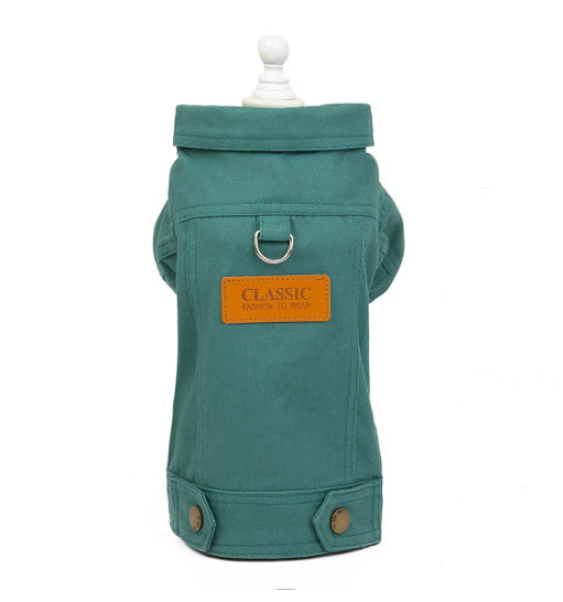 HKM-834259 Dogcat Autumn Traction Denim Jacket for Pets - Available in Blue, Green, and Yellow, Sizes S to 2XL