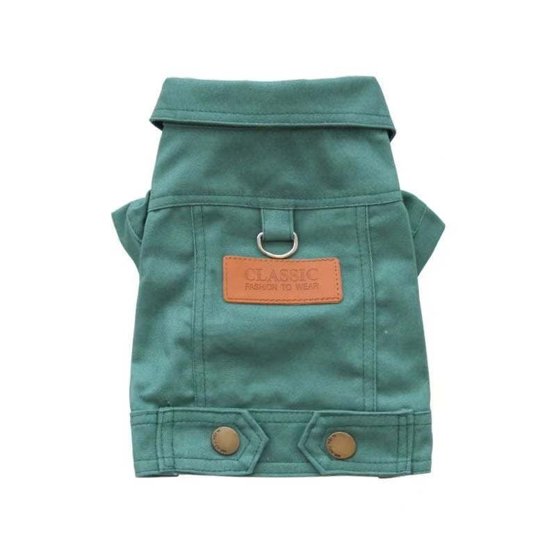 HKM-834259 Dogcat Autumn Traction Denim Jacket for Pets - Available in Blue, Green, and Yellow, Sizes S to 2XL