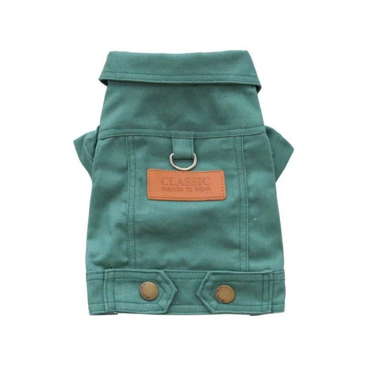 HKM-834259 Dogcat Autumn Traction Denim Jacket for Pets - Available in Blue, Green, and Yellow, Sizes S to 2XL