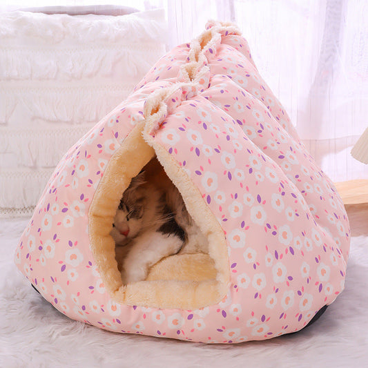 HKM-834451 Thermal Pet Sofa Bed for Cats and Small Dogs - Cozy Winter Sleeping Space in Floral Designs